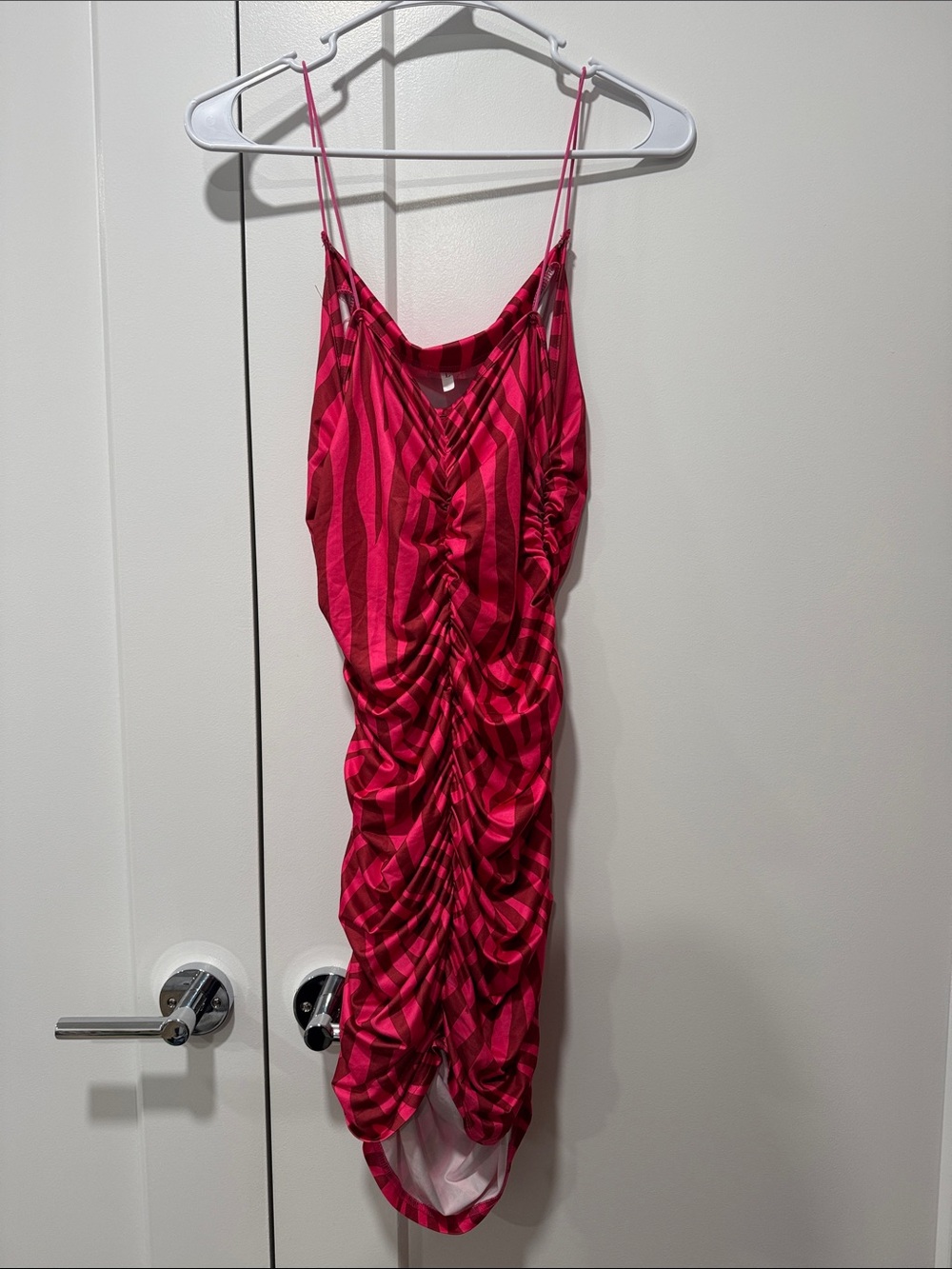 Hot Pink and Red Striped Spaghetti Strap Dress